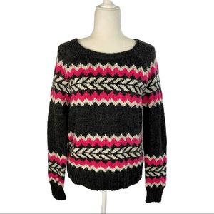 American Eagle Gray Pink White Nordic Fair Isle Wool Blend Sweater Size Medium